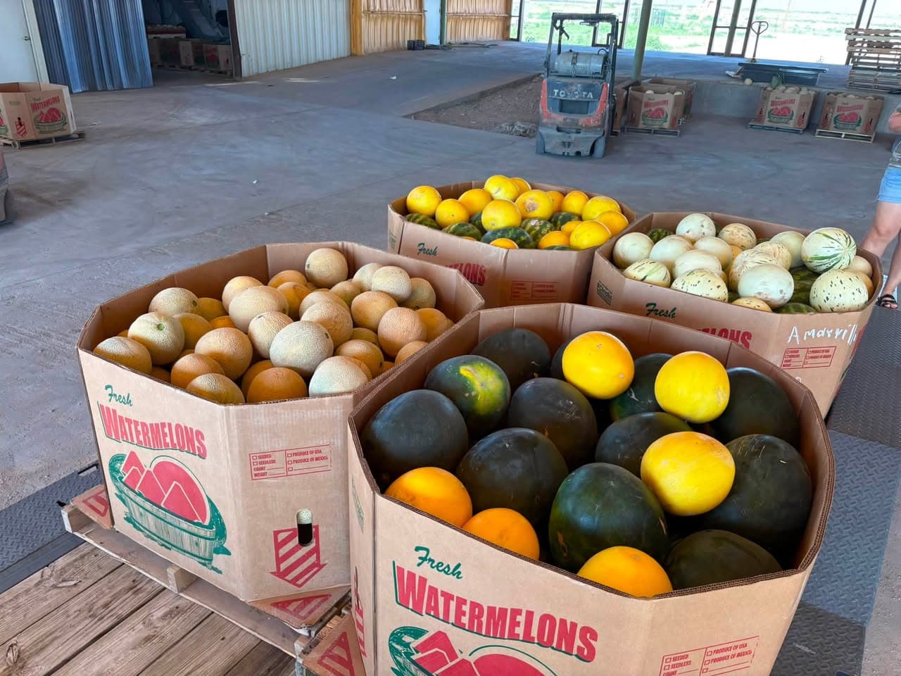 Pecos County cantaloupes with seasonal watermelons ready for a West Texas load